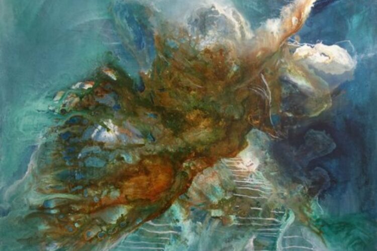 The turbulent landscape of human psyche is depicted in expressive abstract paintings.